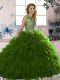 Amazing Floor Length Lace Up Quinceanera Dress Olive Green for Military Ball and Sweet 16 and Quinceanera with Beading and Ruffles