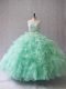 Discount Apple Green Two Pieces Scoop Sleeveless Organza Floor Length Zipper Beading and Lace and Ruffles Quinceanera Gown