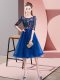 Tulle Scoop Half Sleeves Lace Up Embroidery Wedding Party Dress in Royal Blue