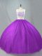 Vintage Purple Zipper Scoop Beading Sweet 16 Dresses Tulle Sleeveless