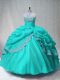 Custom Design Beading and Appliques Quinceanera Gowns Aqua Blue Lace Up Sleeveless Floor Length