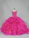 Simple Hot Pink 15 Quinceanera Dress Scoop Sleeveless Brush Train Lace Up
