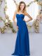 Elegant Floor Length Criss Cross Wedding Party Dress Royal Blue for Wedding Party with Beading