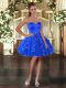 On Sale Sleeveless Organza Mini Length Lace Up Prom Homecoming Dress in Blue with Ruffles