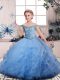 Beading and Ruffles Little Girls Pageant Dress Blue Lace Up Sleeveless Floor Length