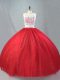Unique Floor Length Two Pieces Sleeveless Red Sweet 16 Dress Zipper