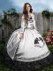 White And Black Sweetheart Lace Up Embroidery and Ruffles Sweet 16 Dress Sleeveless
