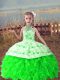 Fashion Sleeveless Beading and Embroidery and Ruffles Lace Up Kids Pageant Dress