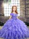 Luxurious Sleeveless Floor Length Beading and Ruffles Lace Up Custom Made Pageant Dress with Lavender