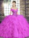 Fine Lilac Sleeveless Floor Length Beading and Ruffles Lace Up Vestidos de Quinceanera
