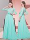 Apple Green 3 4 Length Sleeve Lace and Belt Floor Length Wedding Guest Dresses