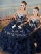 Floor Length Navy Blue Quinceanera Gowns Sweetheart Sleeveless Lace Up