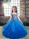 Off The Shoulder Sleeveless Lace Up Girls Pageant Dresses Blue Tulle