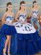 Tulle Sweetheart Sleeveless Lace Up Embroidery and Bowknot 15th Birthday Dress in Royal Blue