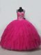 Hot Sale Hot Pink Sleeveless Beading and Ruffles Lace Up Quinceanera Dress