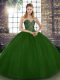 Stunning Beading Quince Ball Gowns Green Lace Up Sleeveless Floor Length
