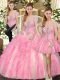 Adorable Sleeveless Lace Up Floor Length Beading and Ruffles 15 Quinceanera Dress