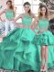 Eye-catching Floor Length Turquoise Quinceanera Gown Tulle Sleeveless Beading and Ruffles