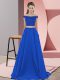 Off The Shoulder Sleeveless Sweep Train Backless Prom Gown Royal Blue Elastic Woven Satin