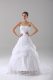 White A-line Strapless Sleeveless Organza Brush Train Lace Up Beading and Lace Wedding Dress