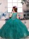 Turquoise Organza Zipper Scoop Sleeveless Floor Length Little Girls Pageant Gowns Beading and Ruffles