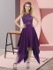 Artistic Chiffon High-neck Sleeveless Zipper Beading and Sequins Prom Gown in Purple