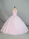 Sumptuous Baby Pink Ball Gowns Tulle Straps Sleeveless Beading and Lace Floor Length Lace Up Sweet 16 Dress