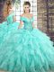 Spectacular Sleeveless Brush Train Lace Up Beading and Ruffles Quinceanera Gowns
