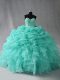 Aqua Blue Sweetheart Lace Up Beading and Ruffles and Pick Ups Ball Gown Prom Dress Sleeveless