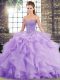 Lavender Sweetheart Lace Up Beading and Ruffles Ball Gown Prom Dress Brush Train Sleeveless