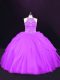 Flare Purple Halter Top Lace Up Beading 15 Quinceanera Dress Sleeveless
