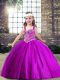 Customized Fuchsia Little Girls Pageant Dress Wholesale Party and Military Ball and Wedding Party with Beading Straps Sleeveless Lace Up