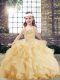Beading and Ruffles Girls Pageant Dresses Gold Lace Up Sleeveless Floor Length