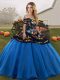 Traditional Blue And Black Sleeveless Tulle Lace Up Quinceanera Dress for Military Ball and Sweet 16 and Quinceanera