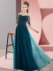 Classical Chiffon Half Sleeves Floor Length Bridesmaid Gown and Beading and Lace