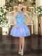 Baby Blue Ball Gowns Organza Halter Top Sleeveless Embroidery and Ruffles Mini Length Lace Up Casual Dresses