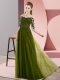 Half Sleeves Lace Up Floor Length Beading and Lace Bridesmaids Dress