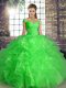 Noble Floor Length Green Quinceanera Dresses Off The Shoulder Sleeveless Lace Up