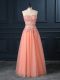 Classical Orange Tulle Zipper Sweetheart Sleeveless Floor Length Homecoming Dress Lace and Appliques
