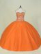 Hot Sale Sleeveless Tulle Floor Length Lace Up 15th Birthday Dress in Orange with Beading
