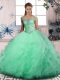 Superior Apple Green Ball Gowns Tulle Off The Shoulder Sleeveless Beading and Ruffles Floor Length Lace Up Quinceanera Gown