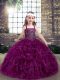 Fuchsia Organza Lace Up Child Pageant Dress Sleeveless Floor Length Beading and Ruffles