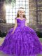 On Sale Organza Straps Sleeveless Lace Up Beading and Ruffles Pageant Dress for Teens in Purple