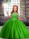 Green Tulle Lace Up Off The Shoulder Sleeveless Floor Length Pageant Gowns For Girls Beading