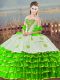 Pretty Floor Length Lace Up 15th Birthday Dress Green for Sweet 16 and Quinceanera with Beading and Ruffled Layers