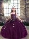 Floor Length Eggplant Purple Girls Pageant Dresses Straps Sleeveless Lace Up