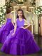 Exquisite Purple Lace Up Kids Pageant Dress Ruffled Layers Sleeveless Floor Length