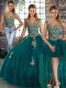 Tulle Straps Sleeveless Lace Up Beading and Appliques Sweet 16 Dresses in Peacock Green
