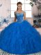 Fantastic Blue Lace Up 15th Birthday Dress Beading and Ruffles Sleeveless