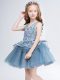 Grey Tulle Lace Up Flower Girl Dresses for Less Sleeveless Mini Length Lace and Appliques